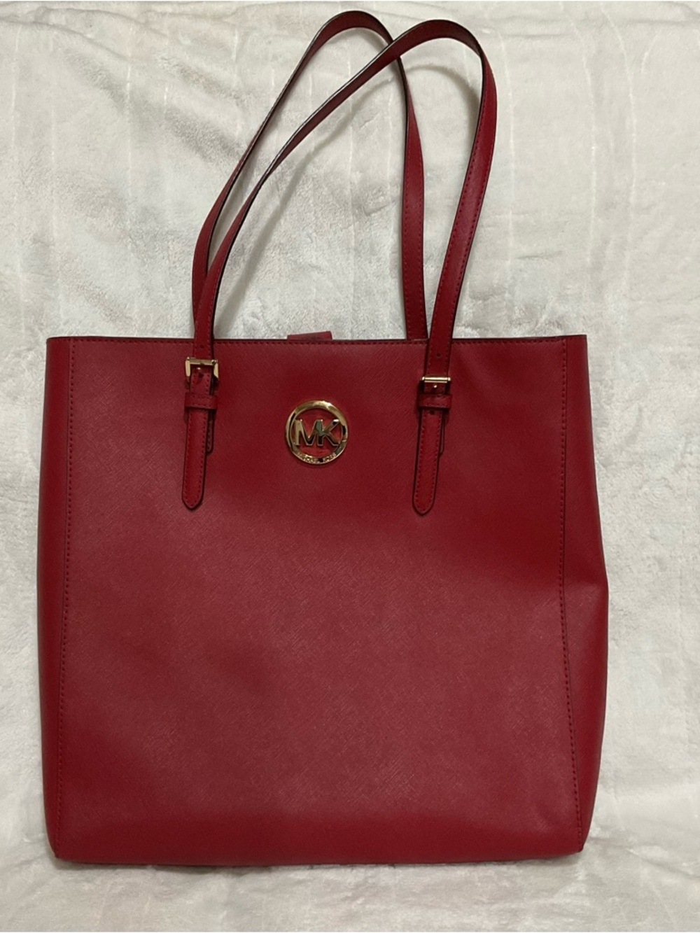 Michael Kors Cherry Red Saffiano Tote with Gold Logo